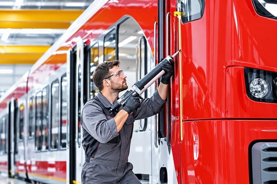 Rail transit glass adhesive application